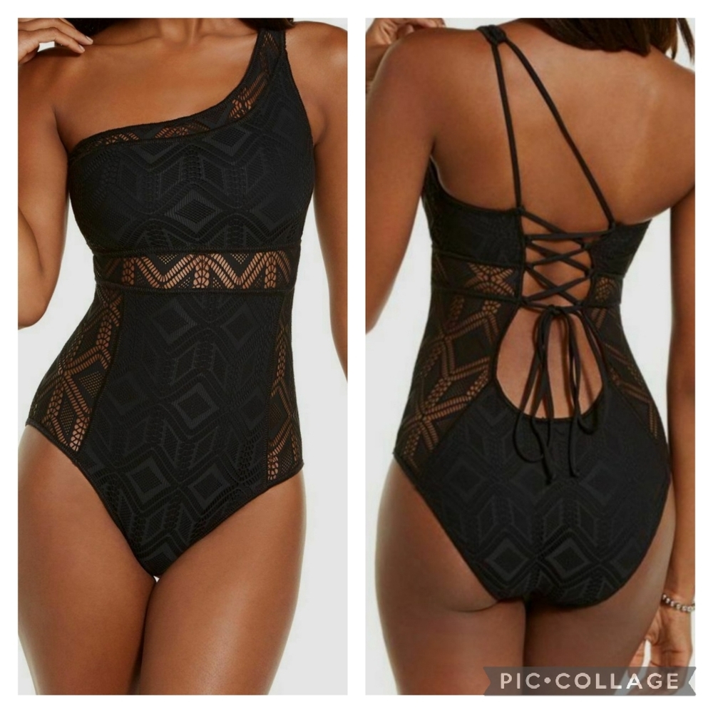 COPY - Becca  Colorplay Crochet One-Shoulder One-Piece Swimsuit Size Large 10/12